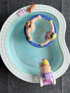 Vintage Pool Chip and Dip Bowl Set Hot Tub Funny Serving Dish